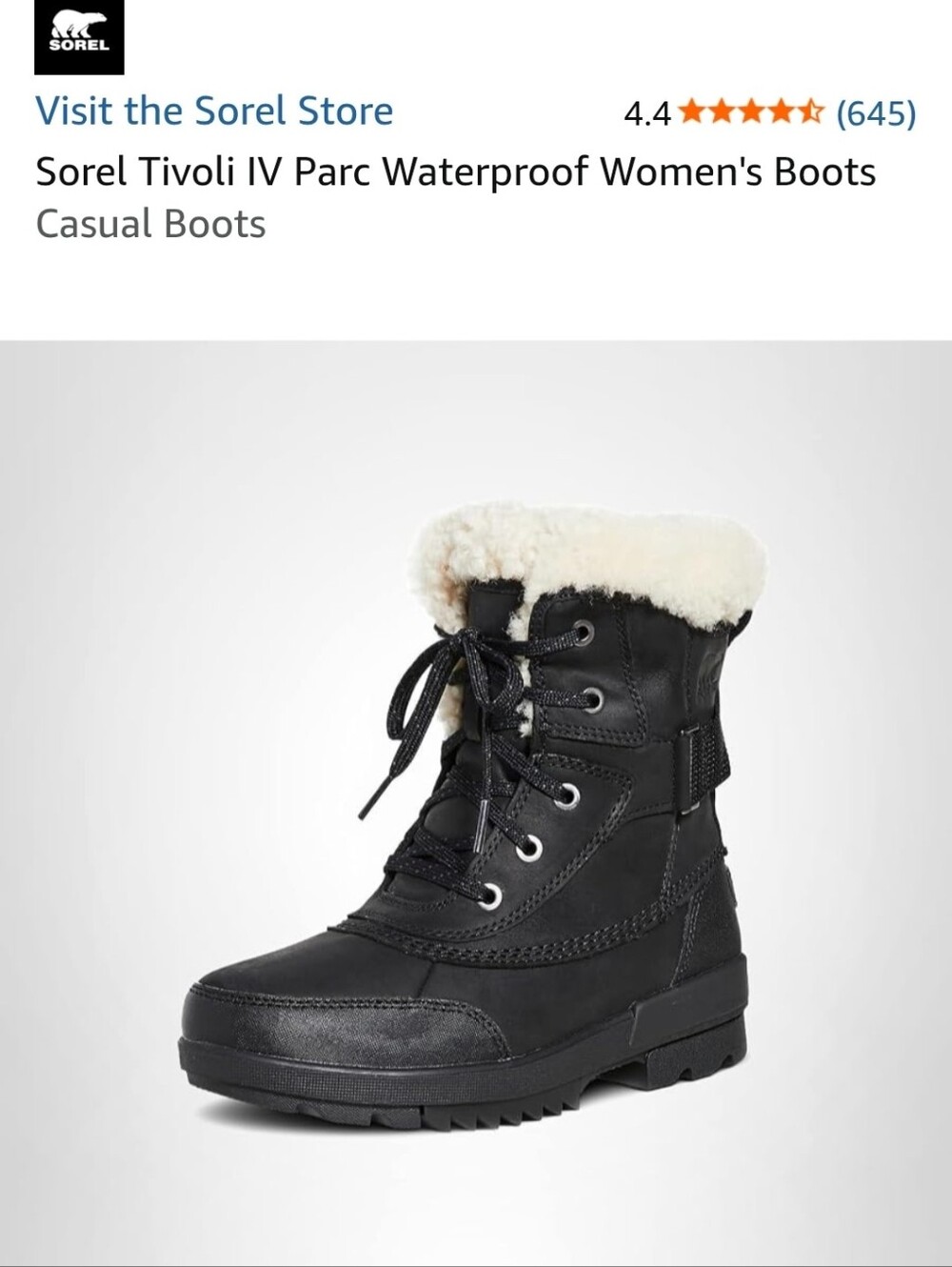 Sorel Women Black with Sea Salt Faux-Fur Collar Winter Boot